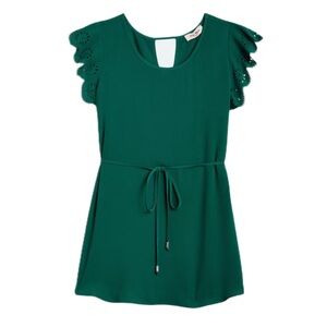 Elegant Green Maternity Tie Front Blouse With Lace Sleeves